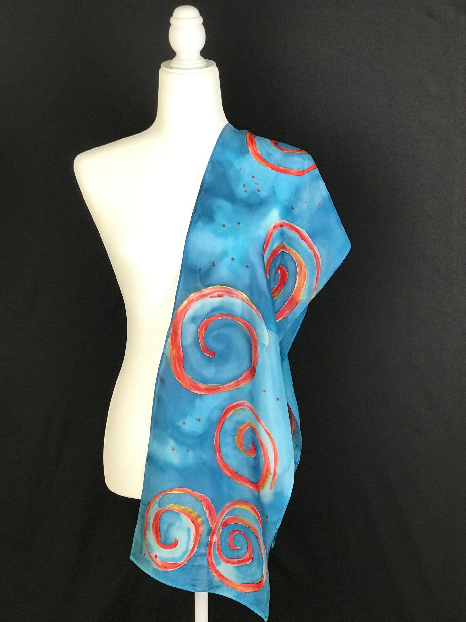 luxury gift for herfriend artistic hair accessory. floral geometric modern scarf Unique Fashion accessory Hand painted silk scarf