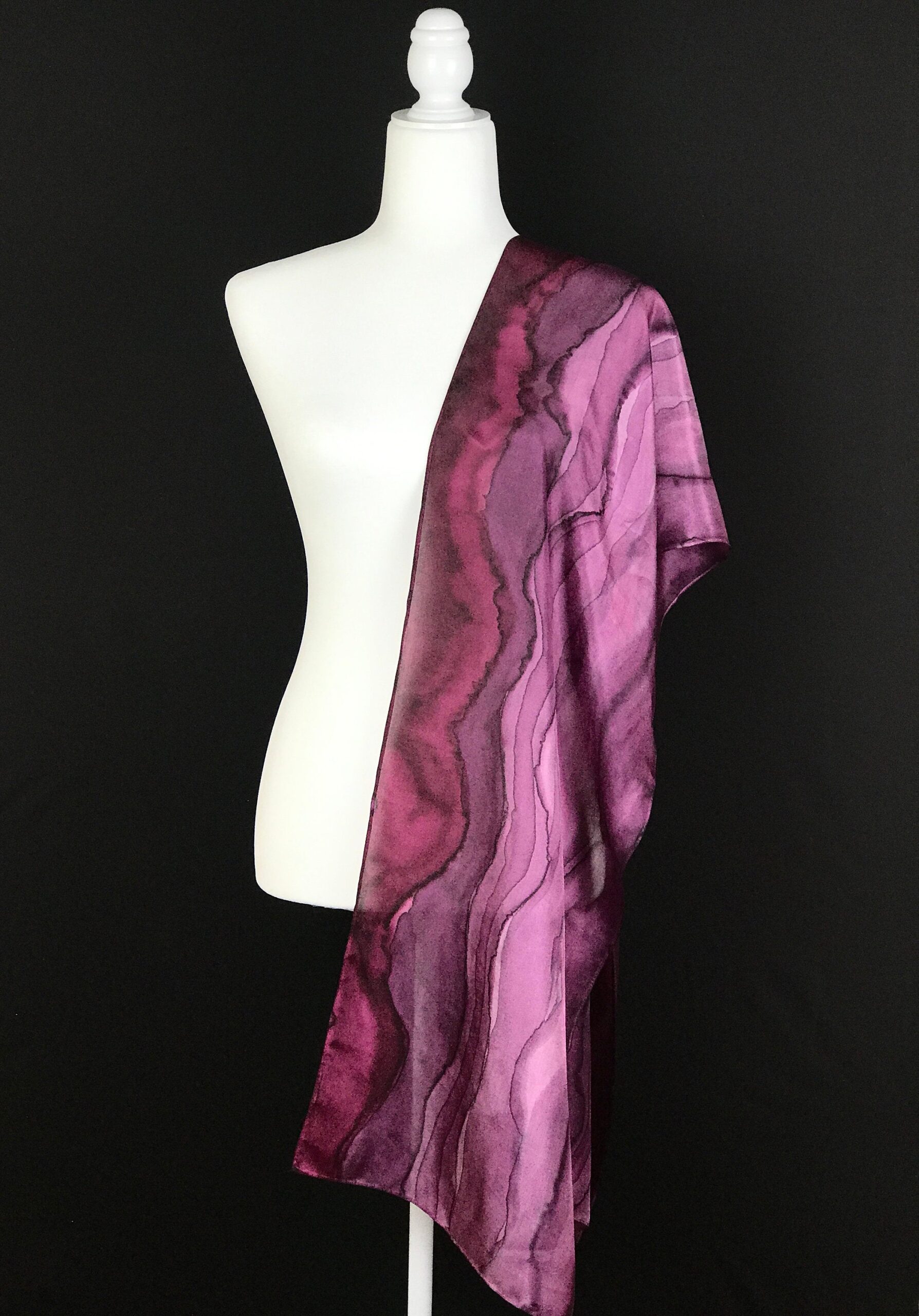 Genie pink purple hand painted silk scarf
