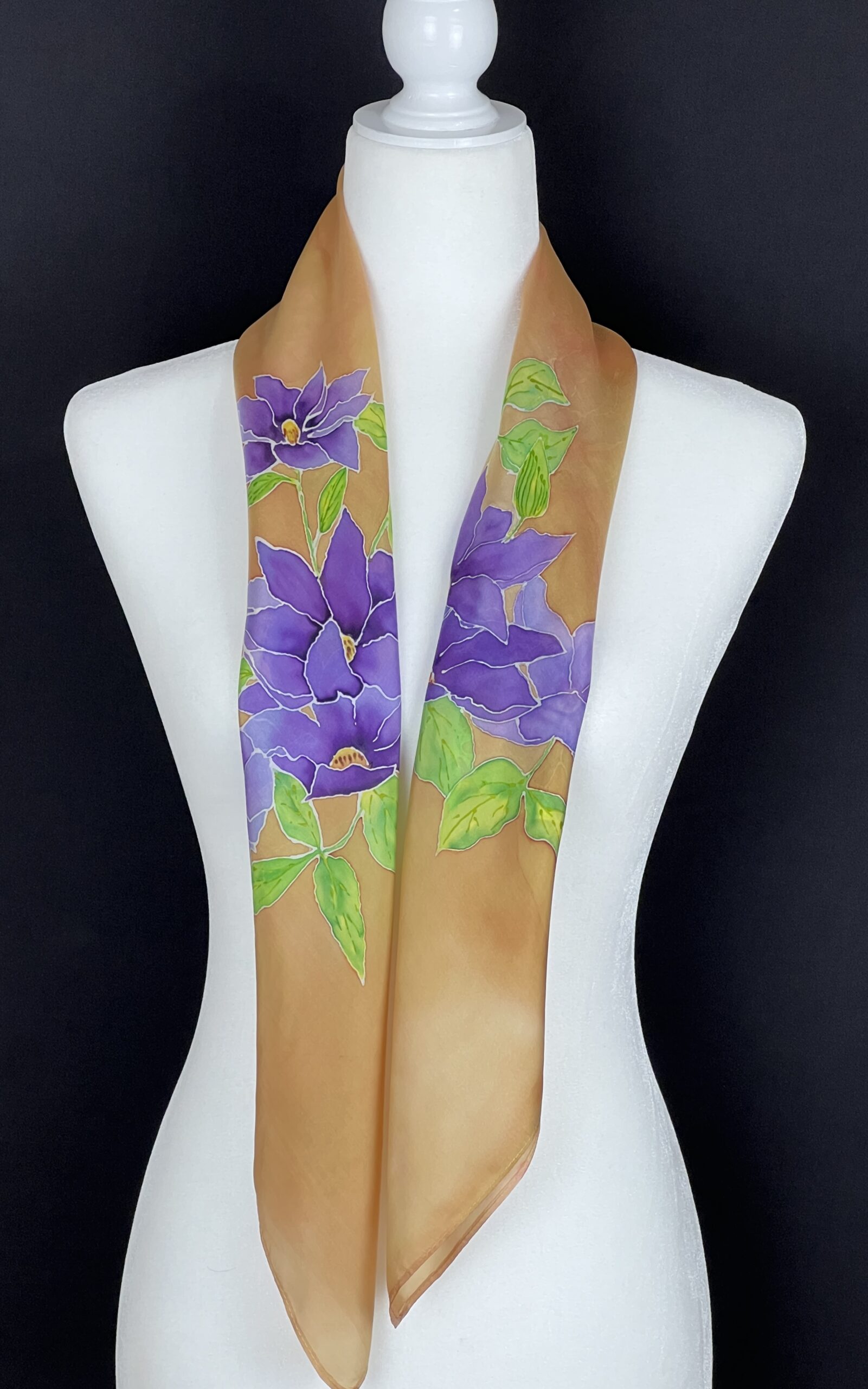 Iris silk scarf- sale Hand painted purple green silk shawl-violet floral spring silk wrap